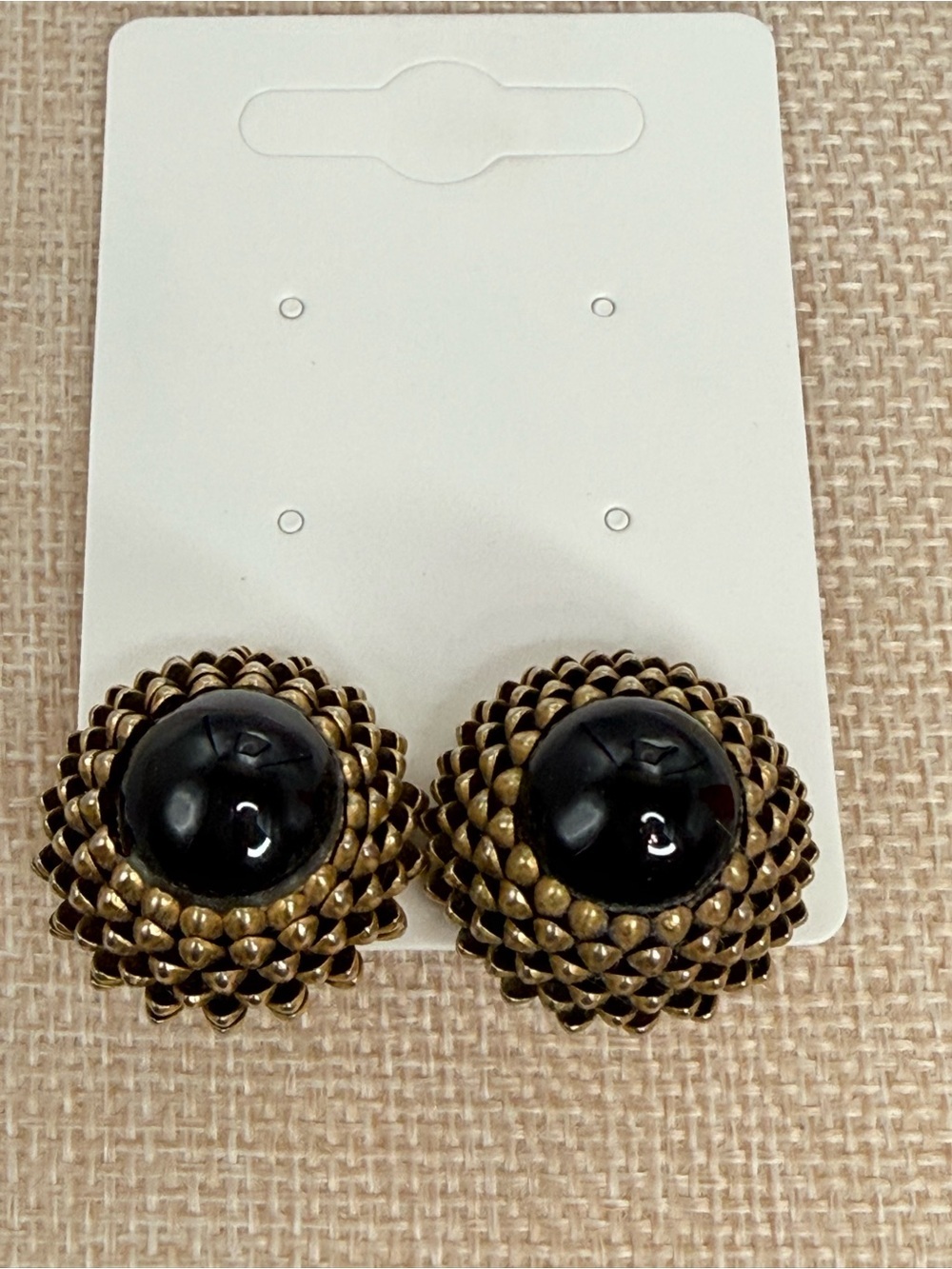Spingarn New York gold-Tone Black Cabochon Floral clip on Earrings